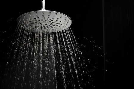 Water droplets from a showerheadの素材