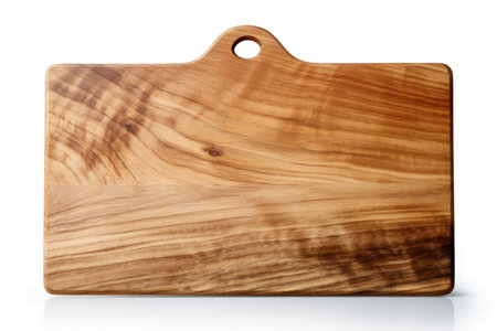 White background with wooden chopping board isolatedの素材