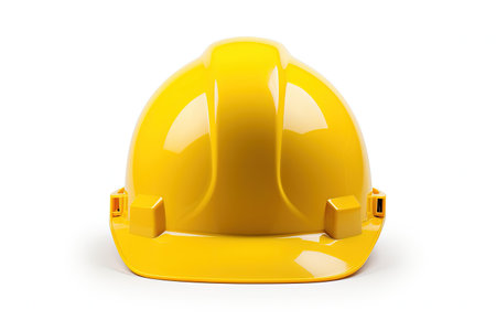 White background with yellow safety helmetの素材