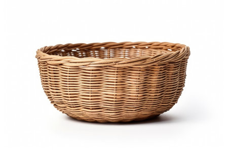 white background with lone wicker basketの素材
