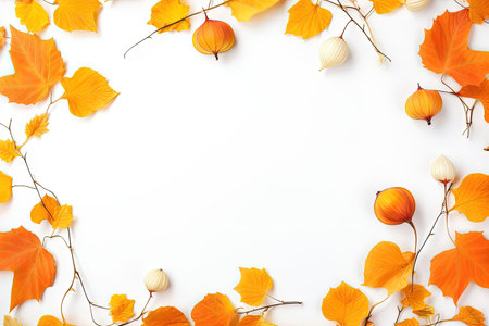 Autumn arrangement with maple leaves and physalis flowersの素材
