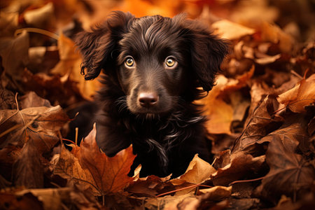 Autumn leaves and a dogの素材