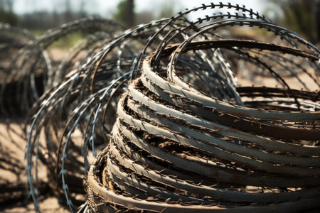 Barbed wire rolls are utilized for fencing securing property and marking territorial boundariesの素材