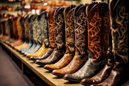 Boots for cowboys sold at a storeの素材