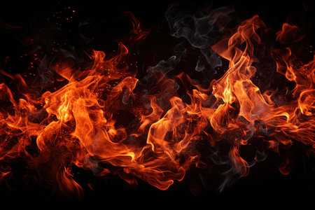 Black background with fire flamesの素材