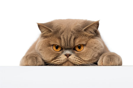 Brown British cat lying isolated on white backgroundの素材