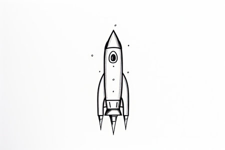 Black pencil with rocket outline on white paper background representing creativity inspiration ideasの素材