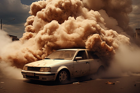 Car emissions causing environmental pollutionの素材