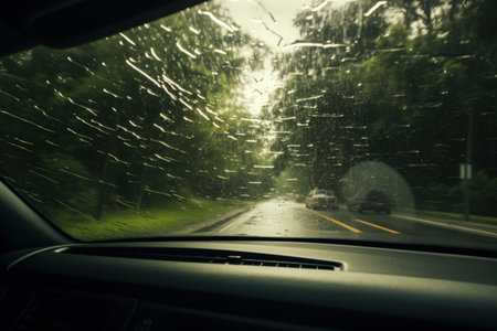 Car s internal windshield wipers during rain seasonの素材