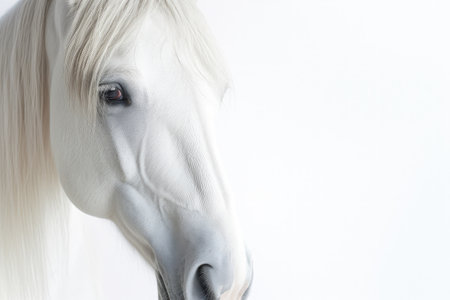 Close up of white horse on white backgroundの素材