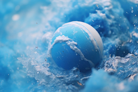 Close up view of foaming blue bath bomb in waterの素材