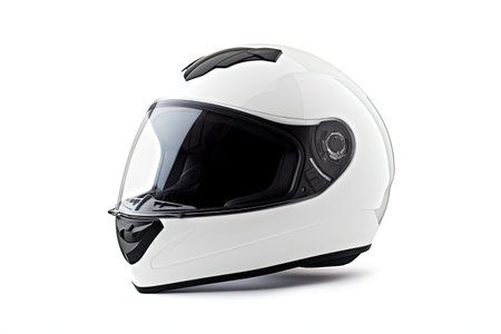 Contemporary motorbike headgear on a plain backgroundの素材