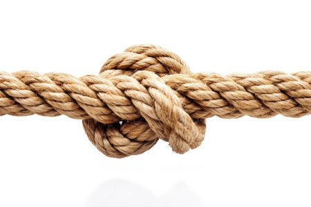Closeup of ship ropes with knot on white backgroundの素材