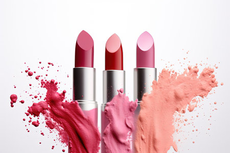 Creative cosmetics swatches photo with lipstick on white backgroundの素材