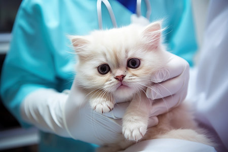 Dental exam for young kittens milk teeth Cat dentistry text spaceの素材