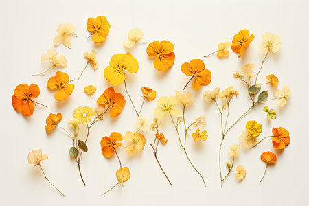 Dried orange and yellow nasturtium flowers isolated on white background Suitable for scrapbooking flの素材