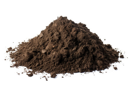 Fertilized organic soil isolated on white background Dirty earth on white background natural and blaの素材