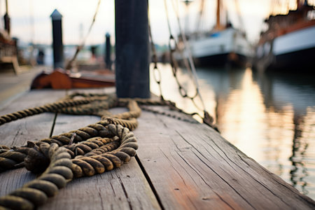 Focusing on old ship docked at harborの素材