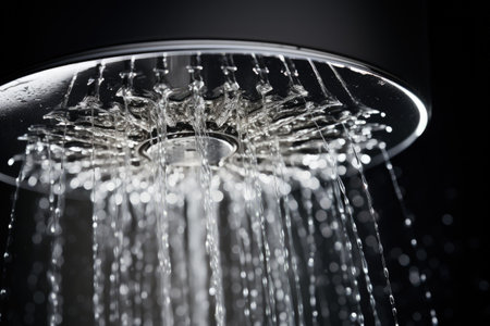Frozen motion of water drops from a shower headの素材