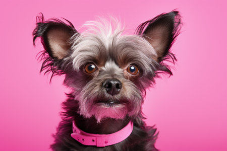 Happy animals in pet portraits with a pink backgroundの素材