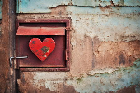Heart shaped letterbox with a red door and a lock for Valentine s Day love lettersの素材