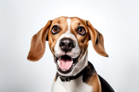 Happy Beagle dog posing isolated on white background Motion action love for pets and animal life conの素材