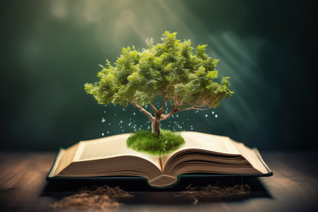 Image of tree emerging from bookの素材