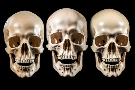Isolated set of human skull on white backgroundの素材