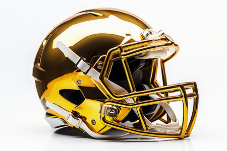 Isolated white helmet made of gold for footballの素材
