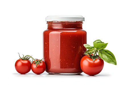 isolated tomato paste in a jar on white backgroundの素材