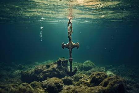 Anchor being submerged in water captured in a photographの素材