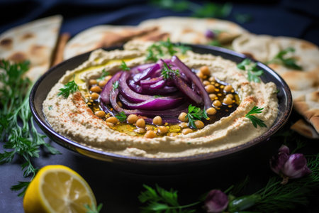 Baba ganoush and hummus are vegan dips made from aubergine chickpeas and tahini They are commonly seの素材