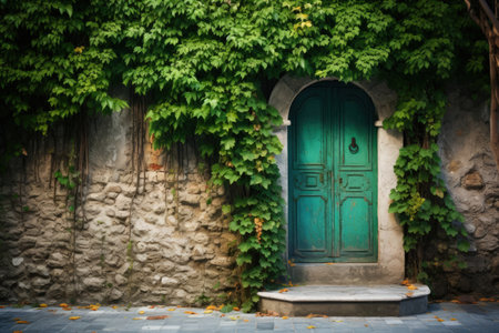 Beautiful ivy covered wooden door in Marmaris Turkeyの素材
