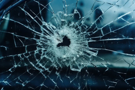 Car windshield damaged by stones on a dirty road causing glass to shatter Criminals vandalized and mの素材