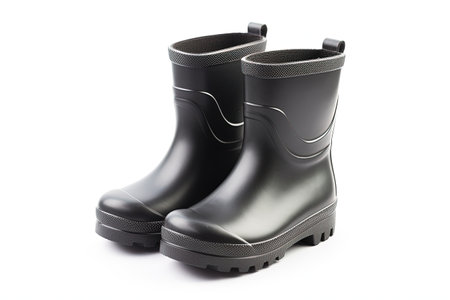 Black rubber boots for kids isolated on white background Waterproof shoes for children Black rain boの素材