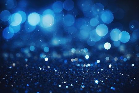 Blurred black and blue background with vintage lights and glitterの素材