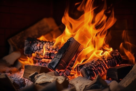 Burning flame from fireplace coals Oven heat High quality photoの素材