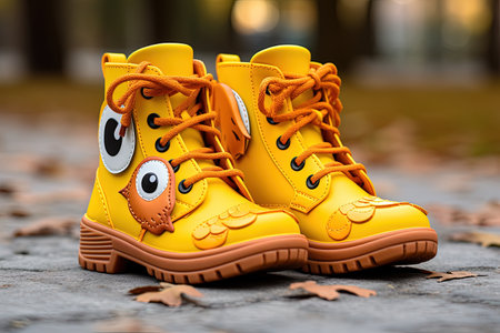Children s boots in the color yellowの素材