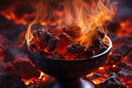 Close up of hookah coals burning in a bowlの素材