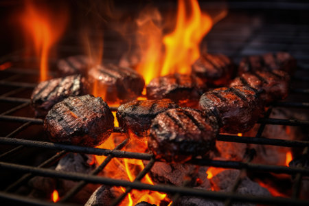 Close up of a barbeque grill with hot charcoal briquettesの素材