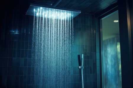 Close up of shower water flow in the bathroomの素材