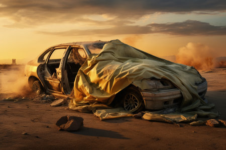 Damaged vehicle with deployed airbagの素材