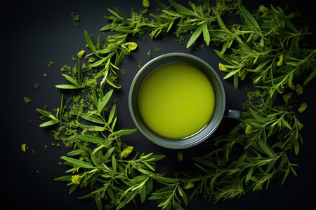 Cup of tea on a white background creatively arrangedの素材