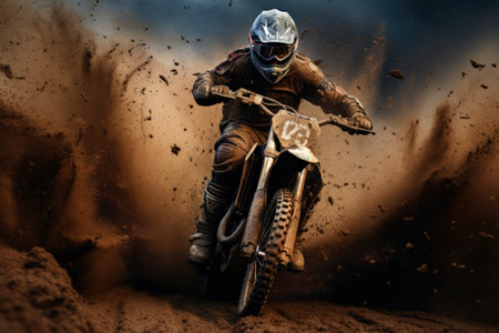 Dirt kicks up after a motocross raceの素材