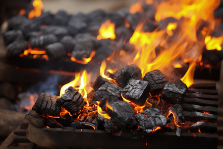 Fire from coconut charcoal briquette for businessの素材