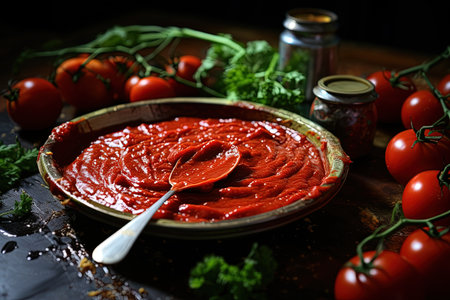 Fresh tomato paste on the tableの素材