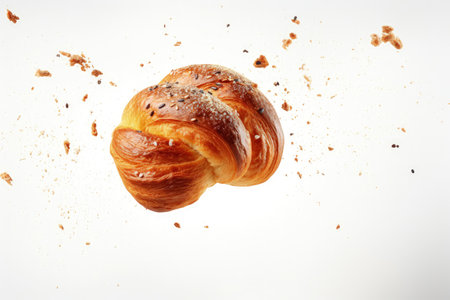 French baked goods levitating in a cafe with fresh cookies sprinkled with sesame and sunflower seedsの素材