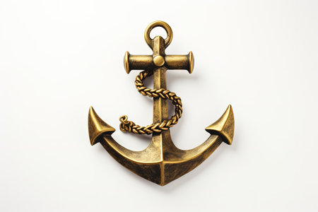 Gold anchor on white backdropの素材