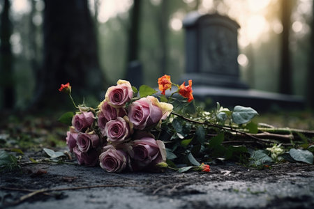 Grave flowers in a cemeteryの素材