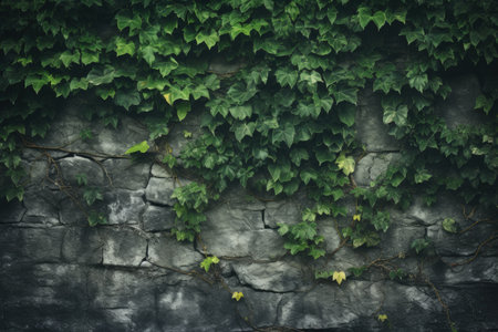 Grunge stone wall texture with ivy for Halloween designの素材